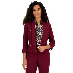 NWT Kasper Womens Stretch-Crepe Shawl-Collar Blazer Jacket 10914849 Shiraz Red 4